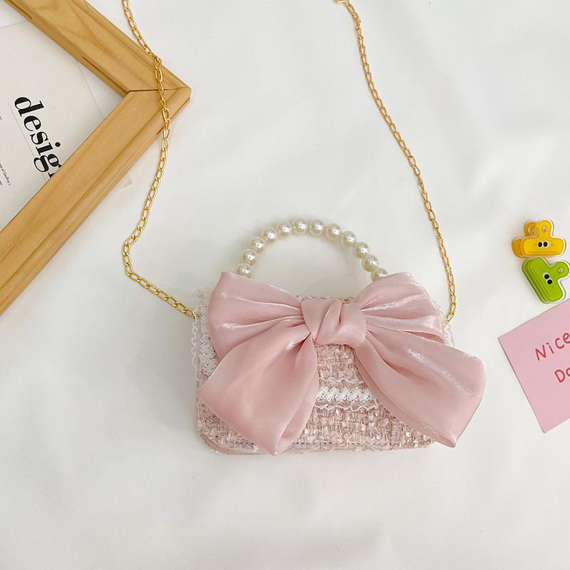 Borsa da ragazza elegante in cotone con decorazioni di perle artificiali per l'uso quotidiano