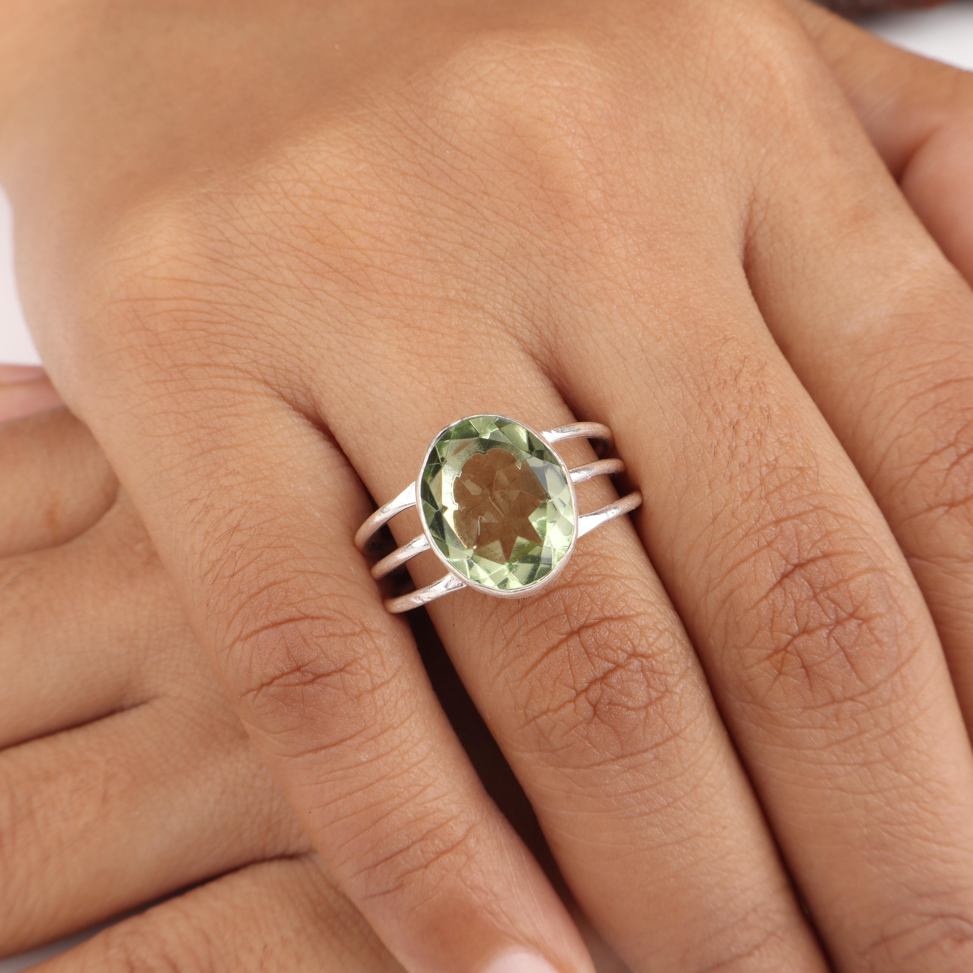 

Кольцо из серебра 925 пробы с зеленым аметистом, ручной работы, ювелирное изделие для февраля, элегантное кольцо для подарка на годовщину RR-73-2 13