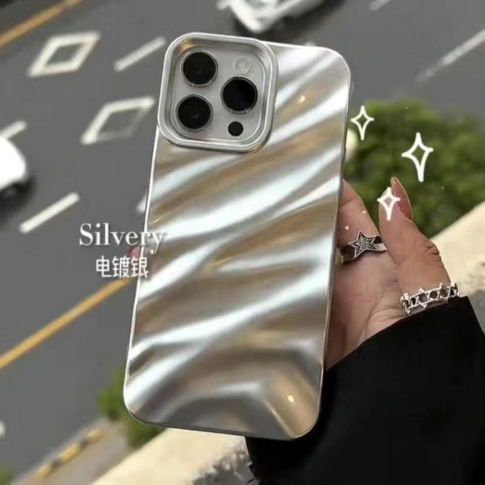 Vergulde Glanzende 3D Rimpelige Textuur Hoesje Voor 17 Air 16 15 14 13 12 11 Pro Max X XS Max XR 7 8Plus Heldere Golf Bumper Cover iPhone 7