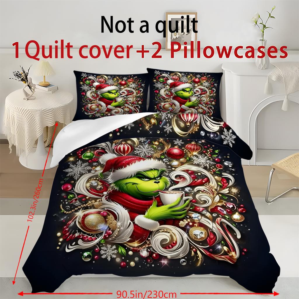 Mit Weihnachtsdekoration bedruckter Bettbezug, superweiche gebürstete Mikrofaser, bequemes Doppelbettset mit Reißverschluss und 2 Kissenbezügen