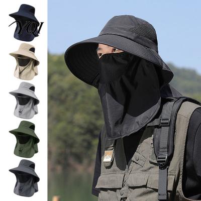 Adjustable Waterproof Safari Hat Full Coverage Sun Hat, Wide Brim Fishing with Neck Flap, Removable for Hiking Face Breathable UV Protection