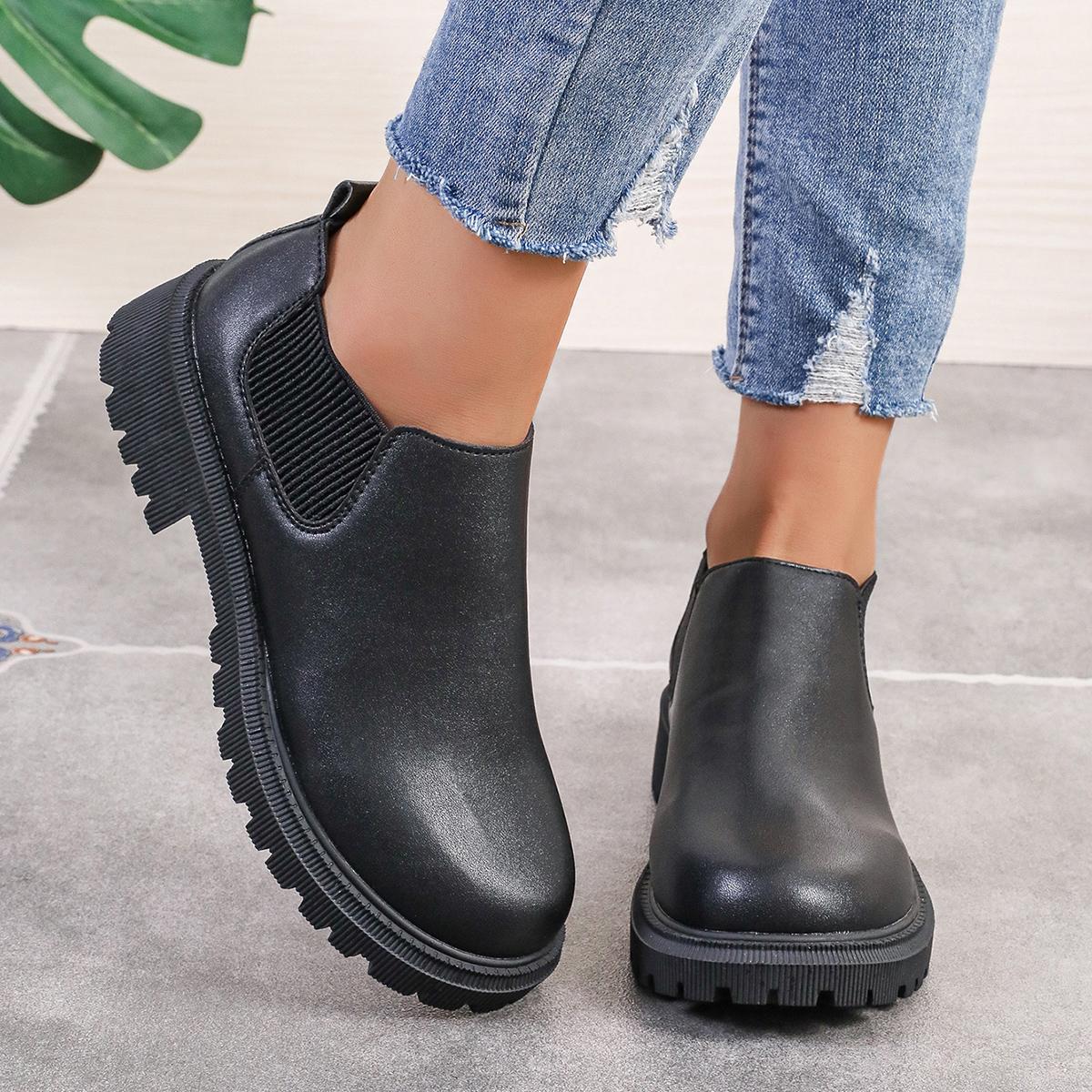 

Женские ботинки челси 2024 года, новые модные женские ботильоны на осень-зиму, повседневные простые черные короткие ботинки на платформе, Zapatos De Mujer 42 чёрный