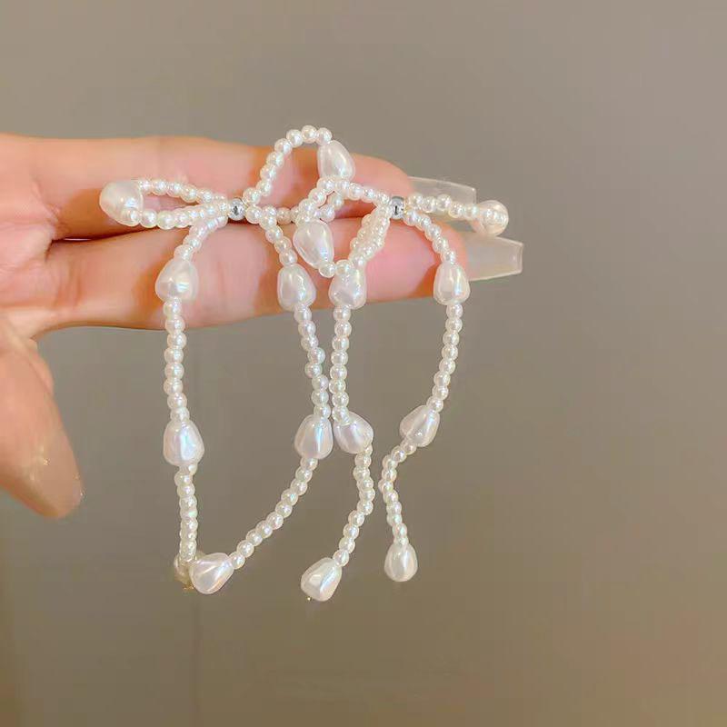Korean Pearl Bow Tassel Earrings Handmade Pearl Beads Long Earring for Women Wedding Jewelry Temperament Dangle Ear Ring