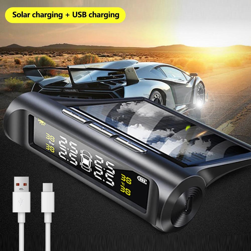 Solar Power TPMS Car Tire Pressure Alarm Monitor System, Auto Security Alarm Systems, Tyre Pressure Temperature Warning