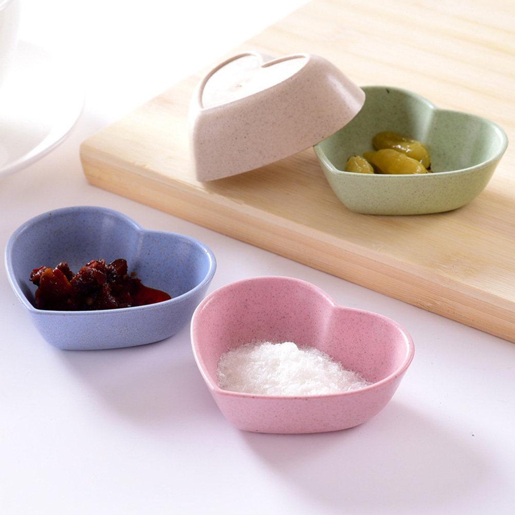 4Pcs Heart Shape Sauce Dishes Wheat Straw Condiment Bowls Mini Plates for Sauce Dipping Jam Sushi Paste Condiment Dish