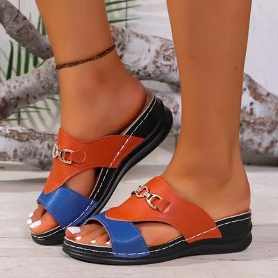 2024 New Fashion Versatile Women's Slippers Open Toe Wedge Heel Color Matching Women's Boots Comfortable Summer Women's Shoes