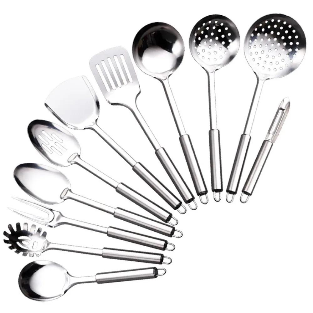 Langlebige Edelstahl-Wok-Spatel mit langem Griff, Küchenhelfer, Sieblöffel, geschlitzter Pfannenwender, Kochwerkzeuge