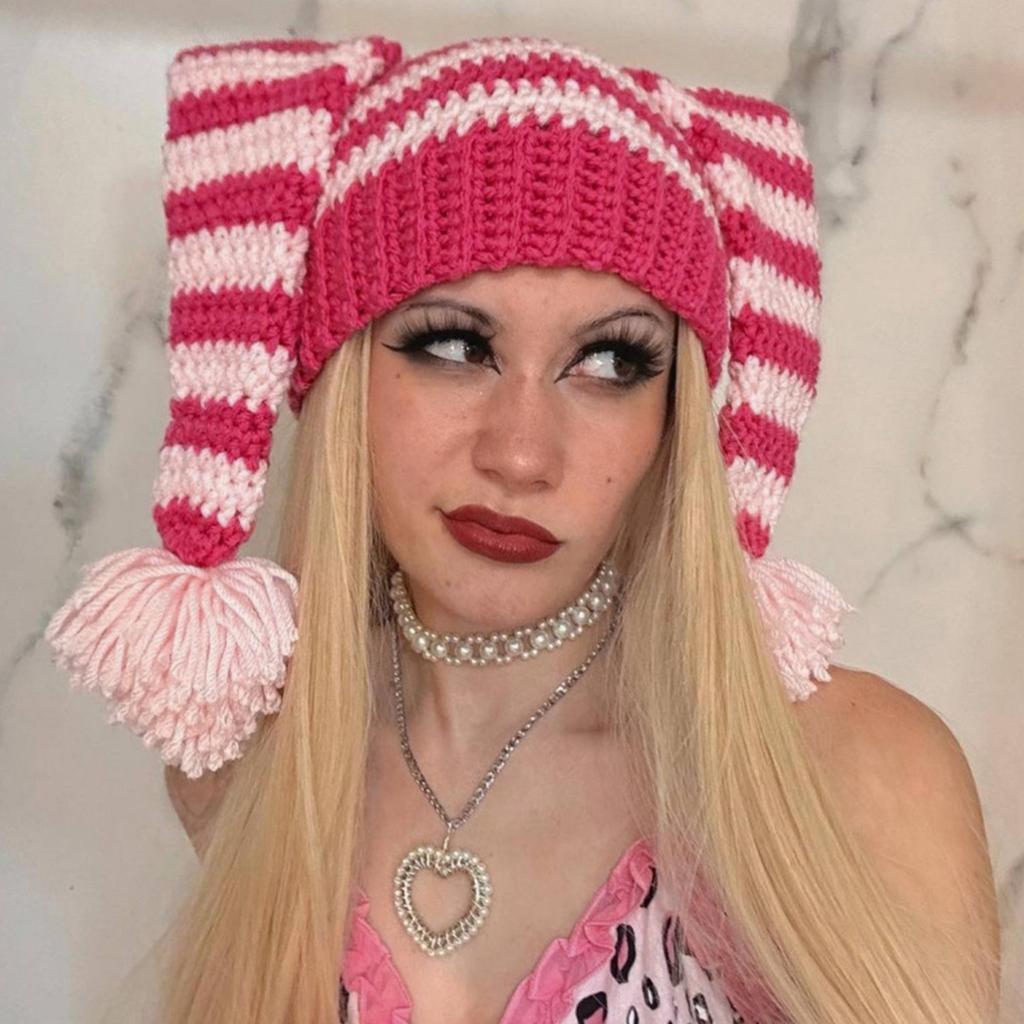 Knitted Clown Hats Headdress Photo Props Handmade Headwear Photo Props Accessories Striped Clown Theme