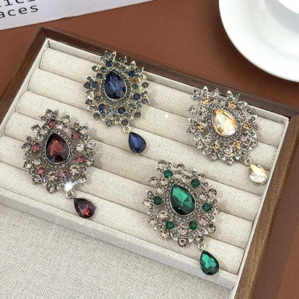 Retro Palace Style Zircon Crystal Brooch Zinc Alloy Corsage Pins New Pendant Brooch  Gift