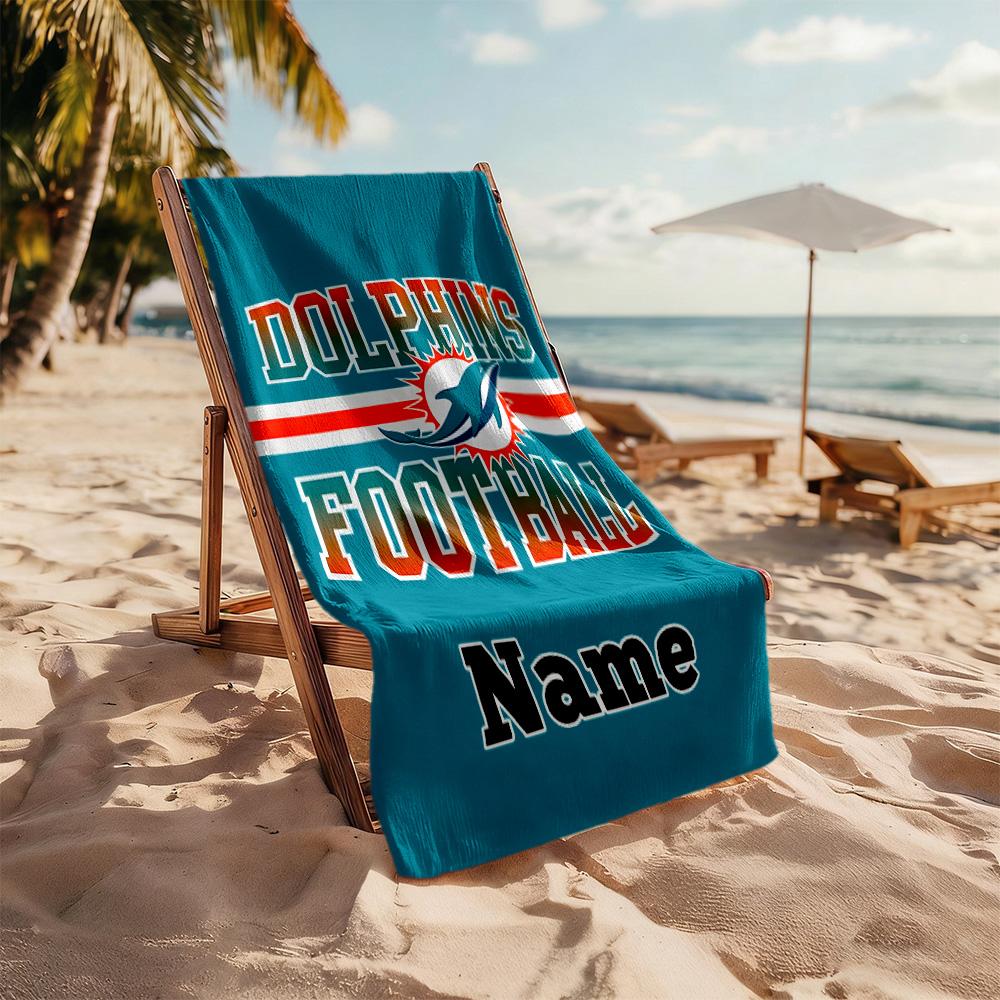 Dolphins Football Jersey Customize Your Name Beach Towel Quick-Dry Soft Microfiber Perfect for Traveling Yoga Camping and Swimming