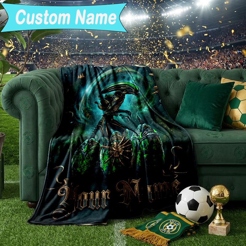 Custom Name Blanket Alien Ornate Frame Blanket Bedding Blanket for Travel, Camping, Living Rooms, Offices, Sofas, Fan Christmas gift