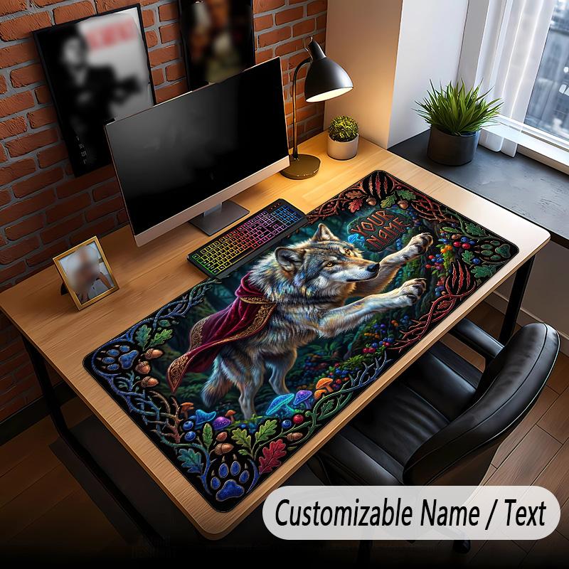 Wolf Theme Custom Mouse Pad Personalized With Name Text Customized Desk Mat For Office Home Decor