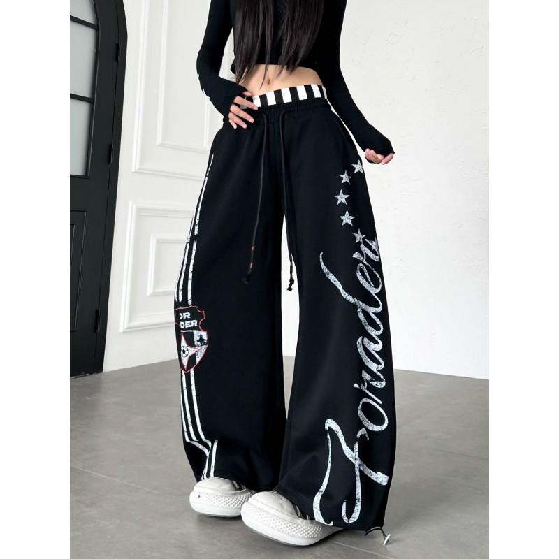 Unisex Wide Leg Pants With Letter Stripe Print High Street Style Loose Fit Casual Trousers Fall