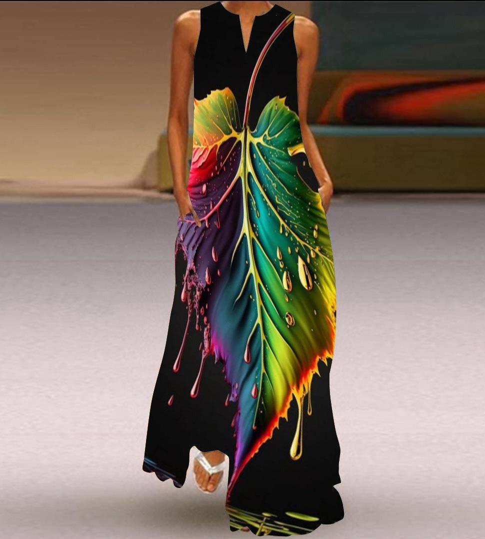 

Летнее женское платье с V-образным вырезом и принтом без рукавов, длинное платье 5XL