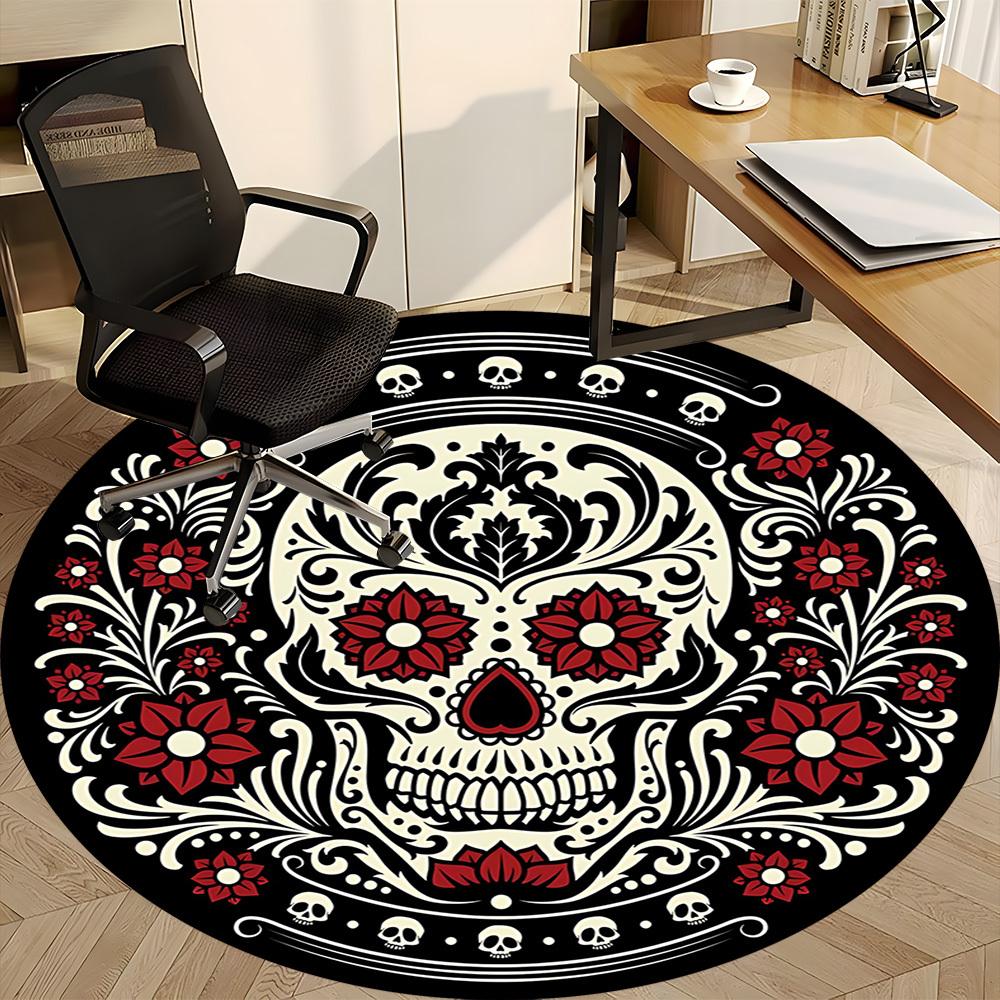 1pc Sugar Skull Day of the Dead Office Round Area Rug, Under Office Chairs Bedroom Living Room Home Decor, Room Deco, Available In Various Sizes
