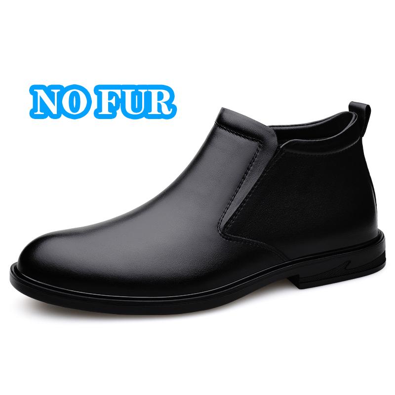 Fashion Winter Mens Genuine Leather Boots Classic  High Quality Ankle Boots with Zippers New Fashion Warm Plush Fur High Top Male Botas