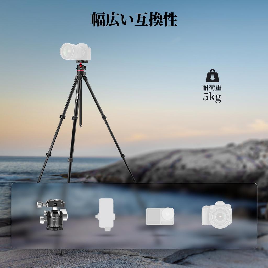 NEEWER BASICS 169cm Camera Lightweight Portable Travel DSLR Camera Stand with Ball QR iPhone for Video Maximum Load TP12 Tripod, Tripod,