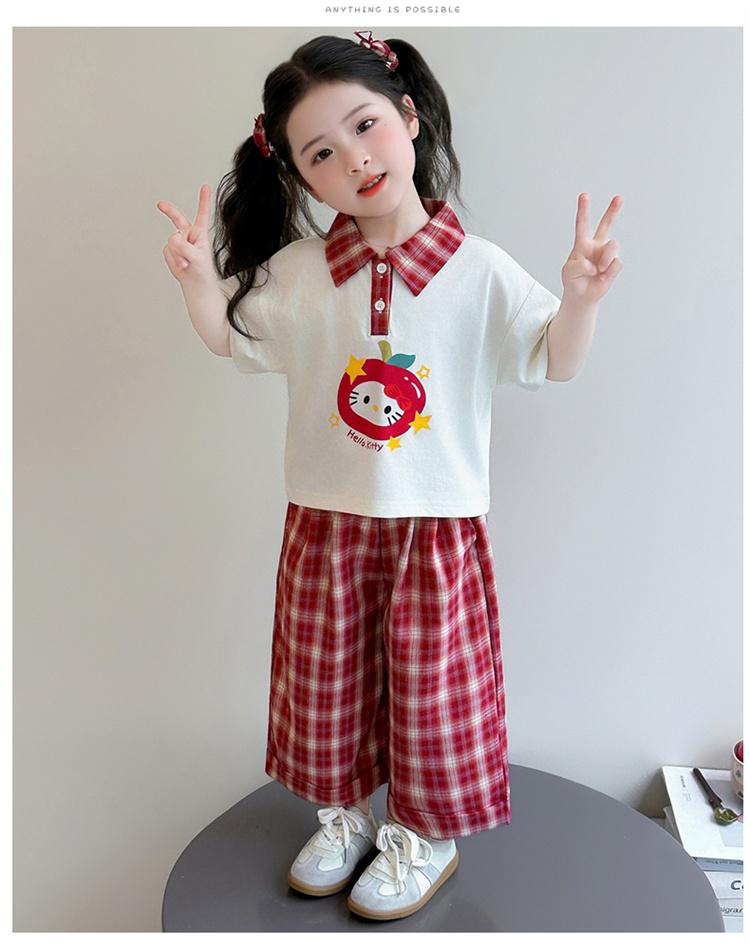 Girls' Korean Edition Set Summer 2026 New Girl's Cartoon Short Sleeve Summer Dress Children's Wide Leg Pants Two Piece Set