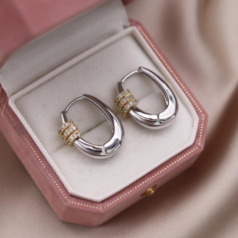 French new fashion jewelry two-tone plated water drop zircon geometric earrings elegant women's daily work bright accessories