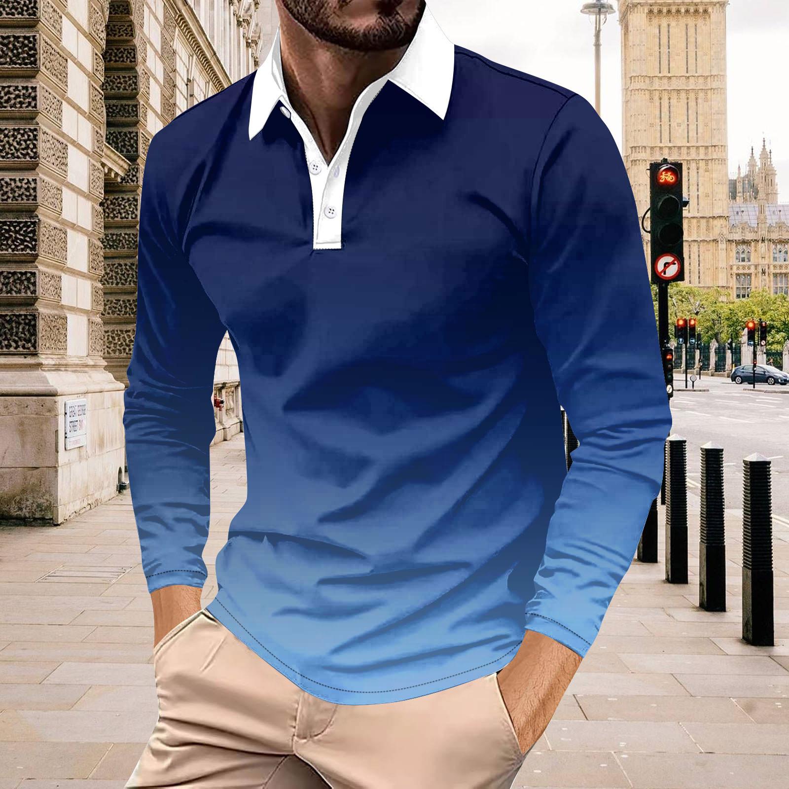 

Мужская рубашка с длинными рукавами и воротником на пуговицах, модный повседневный топ L синий