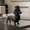 Matte Black Dog Ornament for Office Desk 3D Printed Gentleman Dachshund Figurine Elegant Sculpture Desktop Ornament Decorative Solid Art Statue Home