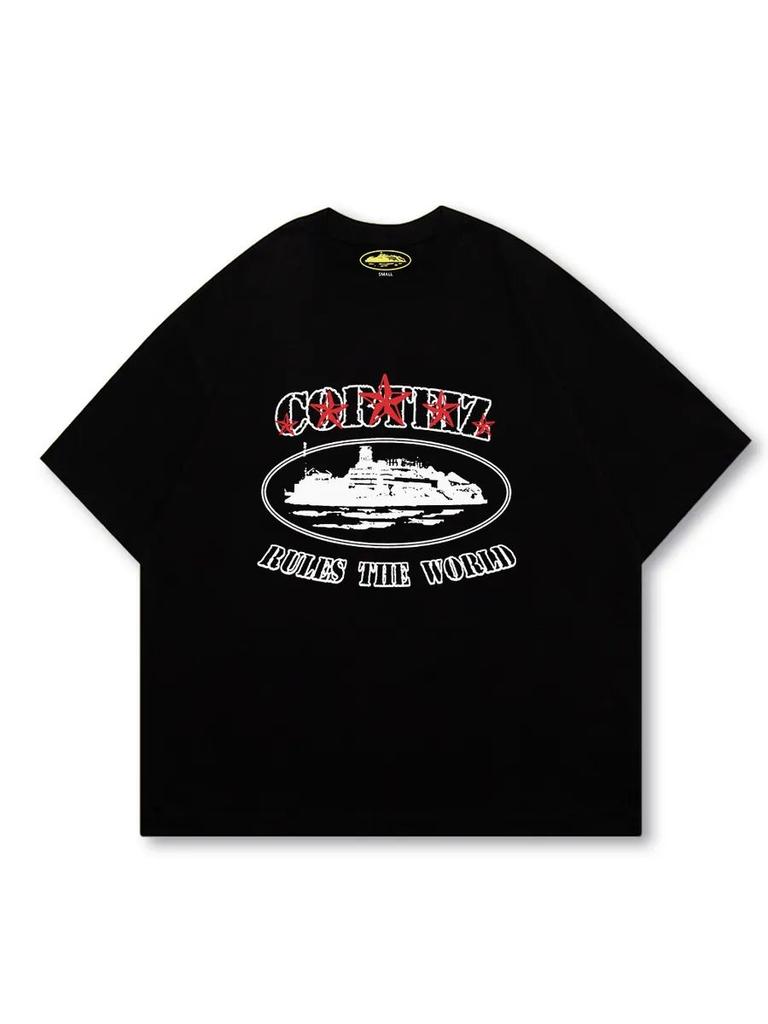 Camiseta Algodão Oversized Gráfico Corteiz Card