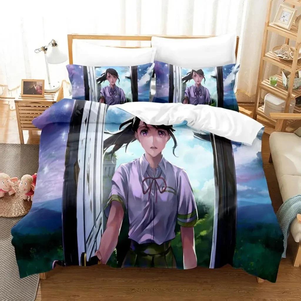Anime Movie Suzume No Tojimari Bedding Set Boys Girls Twin Queen Size Duvet Cover Pillowcase Bed Kids Adult Home Textile