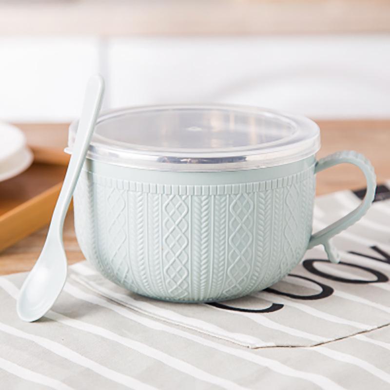 

Двухслойная изолированная миска для лапши из нержавеющей стали с крышкой - Корейский мультяшный дизайн, Большая вместимость с ланч-боксом для сохранения свежести.