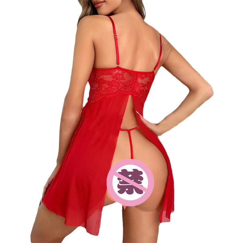 European & American Lace Mesh Suspender Lingerie Nightdress