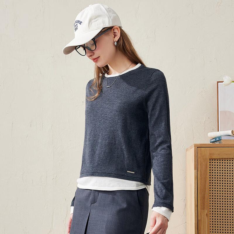 Women's Faux Two-Piece Fine Wool Sweater