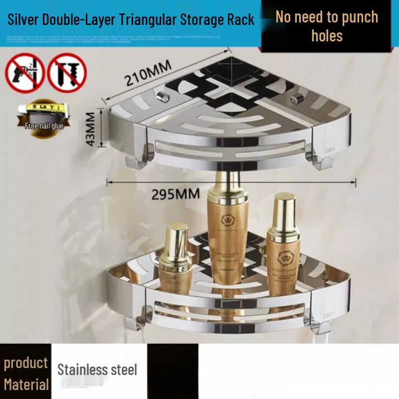 Yuzhu Stainless Steel 2-Tier No-Drill Corner Bathroom Shelf