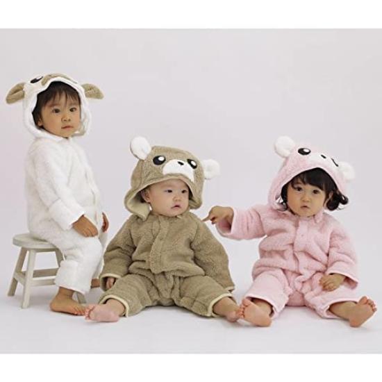 Baby Fashion Romper Fluffy Towel Fleece Bear Coverall 785002 Brown Size 80