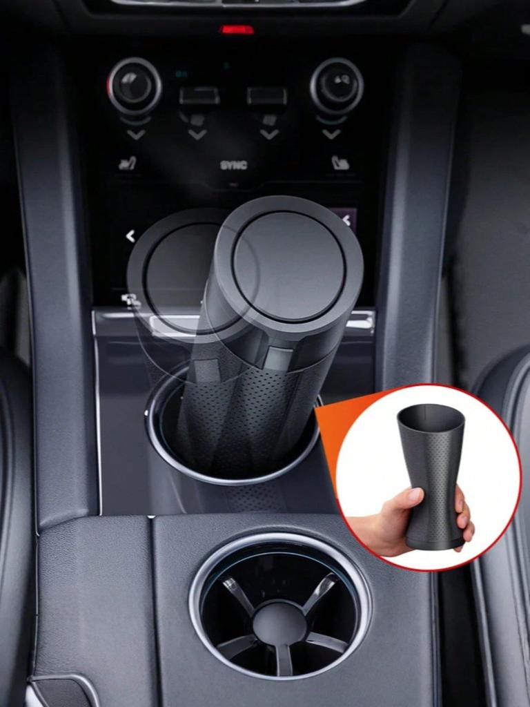 Tragbarer Auto-Mülleimer – Design mit zwei Deckeln, Öffnungsmodi per Druck & Knopf, Auslaufsicher, Herausnehmbarer Innenbeutel, Für nassen & trockenen Abfall