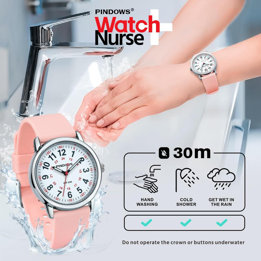 PINDOWS Unisex Analog Quartz Watch for 30m Water Military Time Luminous Dial for Easy Visibility Women's Watch, Students, Resistant, Display,