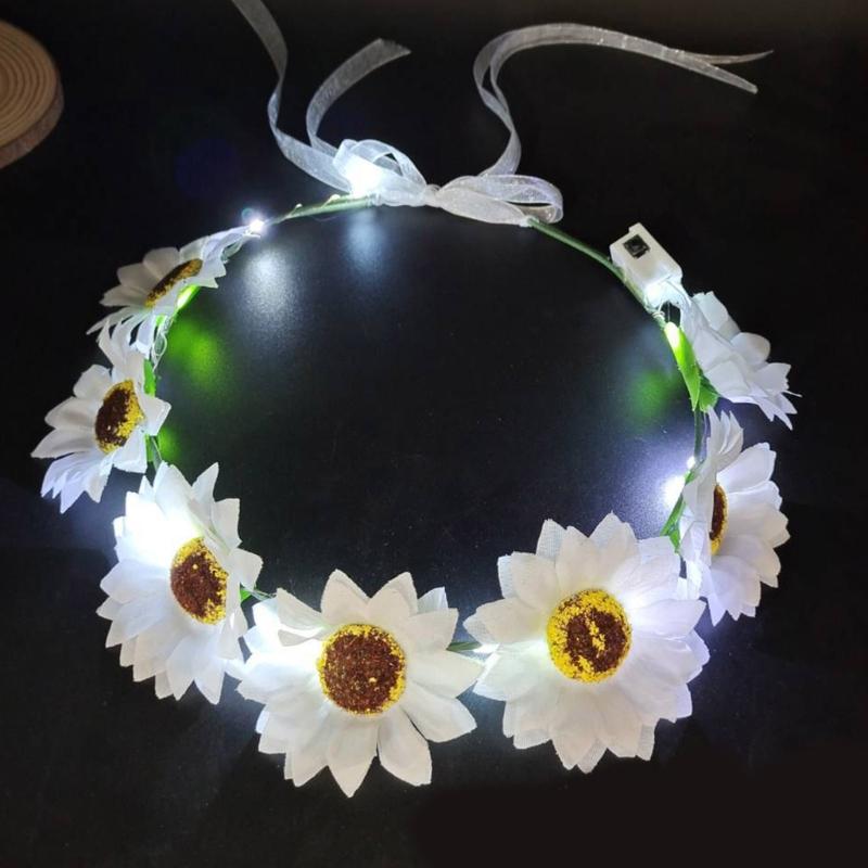 Bohemian Sunflower Headband Glowing Flower Hairband Hair Decorations Crown Garland Headband Women Wedding Headpieces