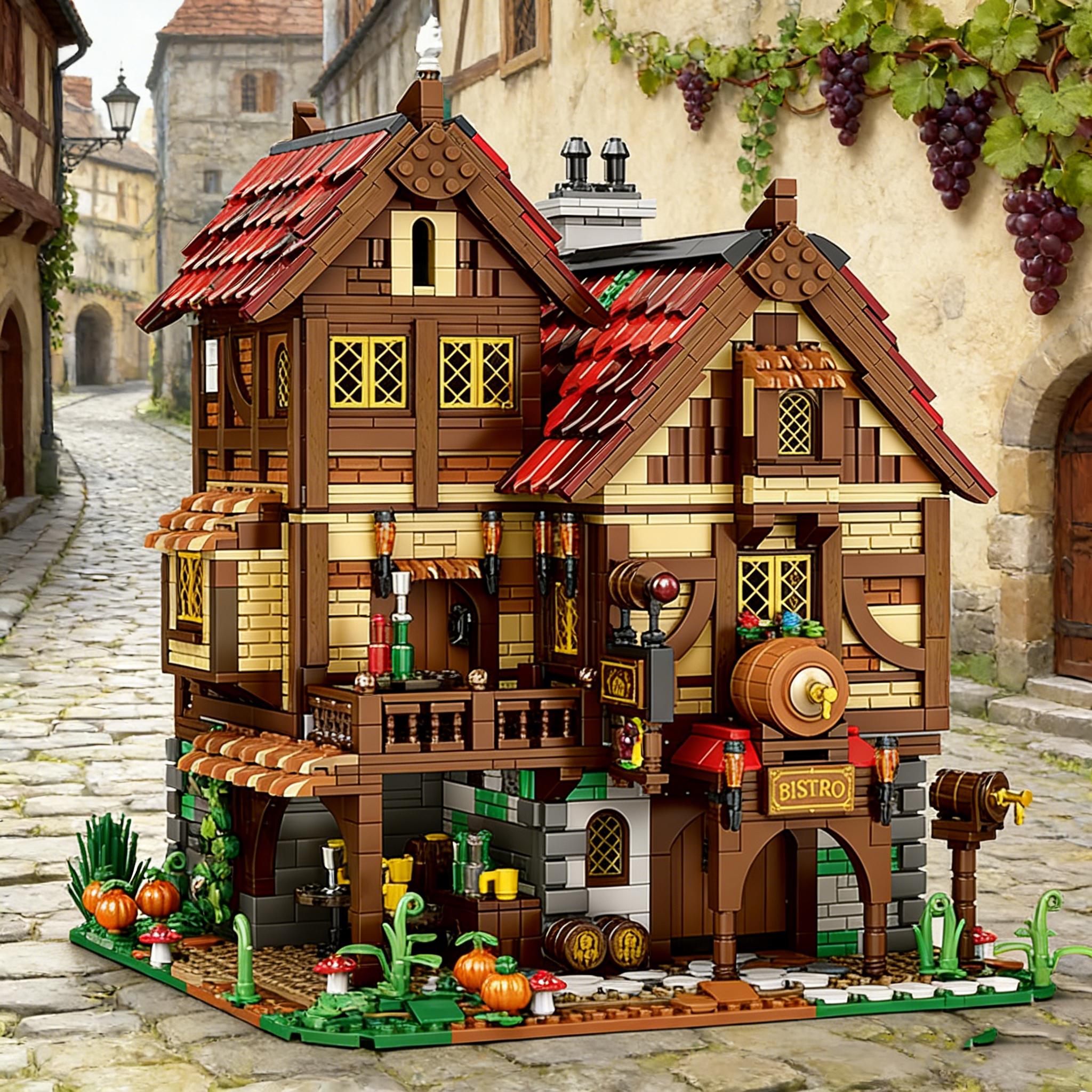 Professional Fishing Unisex Kids 2868Pcs Medieval Tavern Building Blocks European Street View Architecture Moc Model Brick Desktop Display Ornaments Toy For Kids