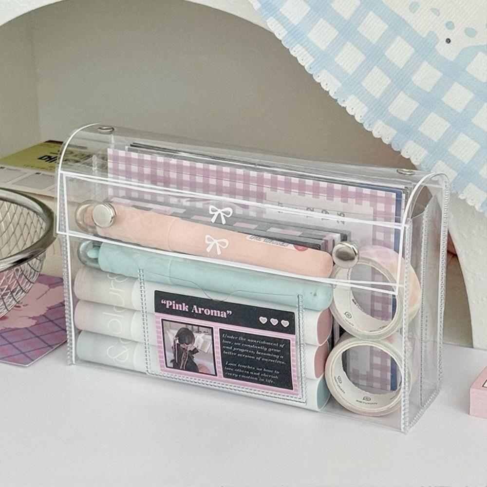 Large Capacity Transparent Pen Bag Clear Cosmetic Bag Portable Stationery Organizer  Students Use