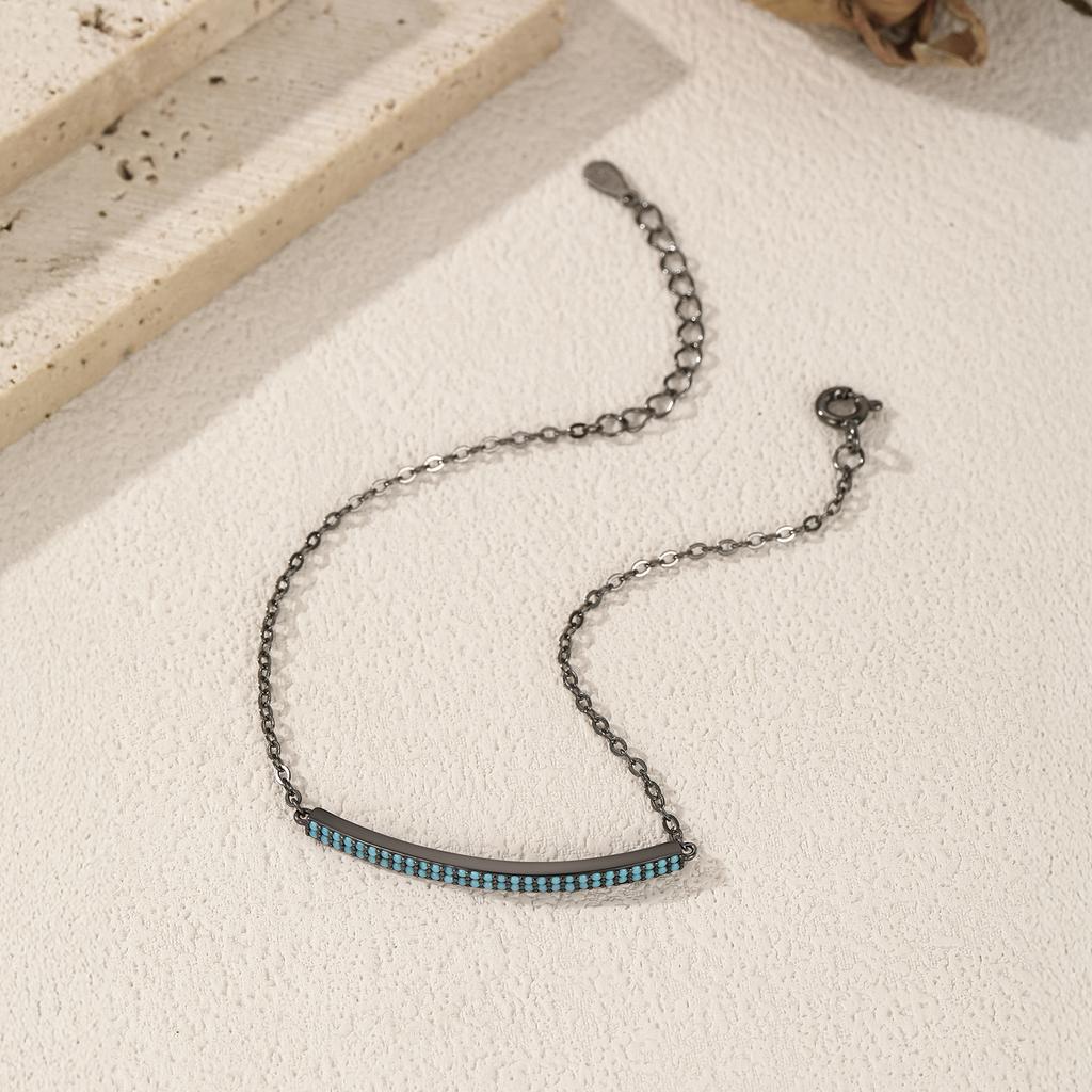 MODIAN 925 Silver Retro Synthetic Turquoise Bracelet Punk Black Simple Link Chain Bracelets For Women Fine Jewelry