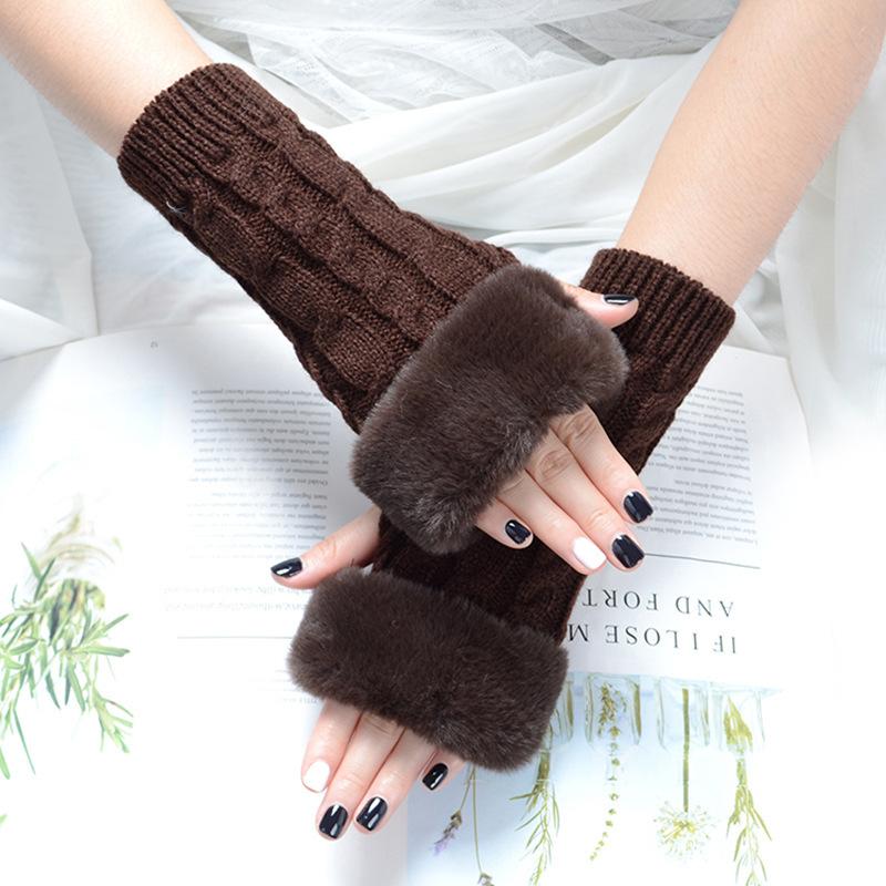 Winter Women Gloves Plush Faux Fur Knitting Wool Keep Warm Mitten Fingerless Lady Girl Half Finger Gloves Christmas Gift