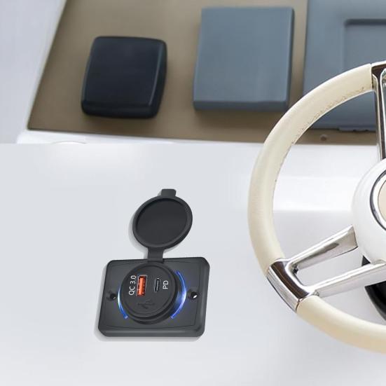 48W Car Charger with Dual PD Ports Wall Mount USB Charging Station for Phones Tablets Universal 12V-24V Fast Charging Car Adapter for Boat SUV ATV RV