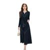 Elegant European & American Plus Size Pleated Dress: Waist-Cinching, Slimming, with Stylish Drill Details.