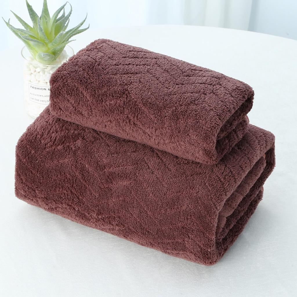 Temu Coral Fleece Bath Towel Set - Wheat Ear Style, Large Towels