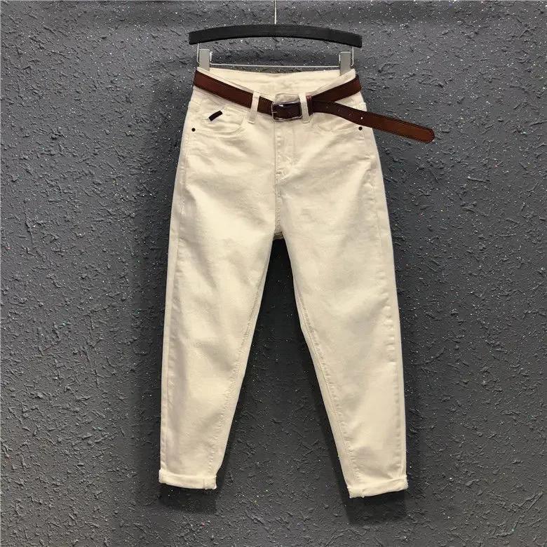 Woman Jeans Pants White Jeans Women's Autumn High Waist Skinny Cropped Tappered Casual Pants