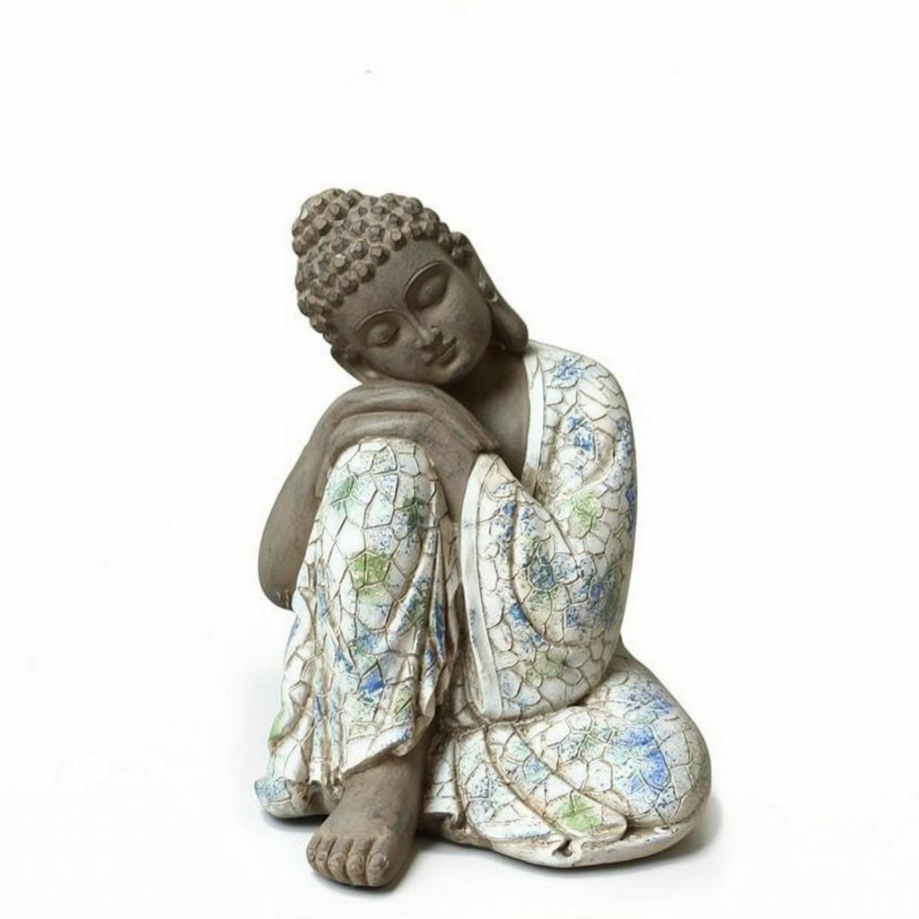 Garden Ornament with Mosaic Finish Meditative Style Mini Buddha Statue Stone