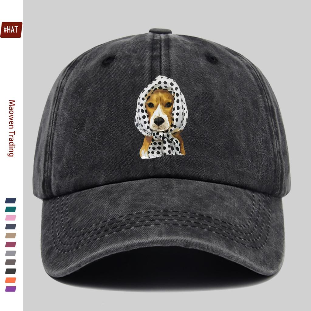 pc Cute Polka Dot Dog with Headscarf Print Full of Cute Pattern Printed Baseball Cap with Pet Casual Print Design Sun Hat Com