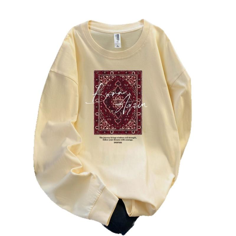 Oversized Long Sleeve T-Shirt With 3D Print Design Men Women Cotton Loose Fit Winter Layering Top