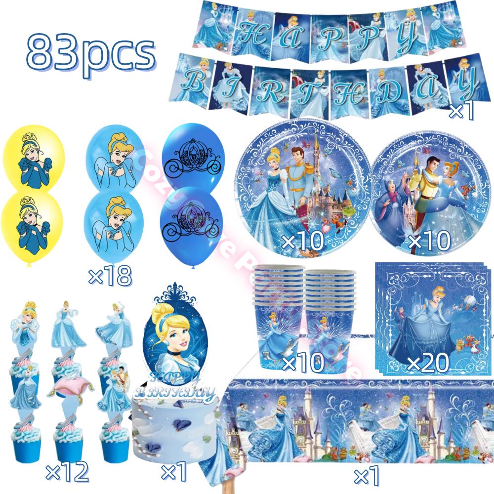 Cinderella Birthday Party Decoration Princess Balloons Cups Plates Banner For Girls Party Favor Gifts Baby Shower Photo Props