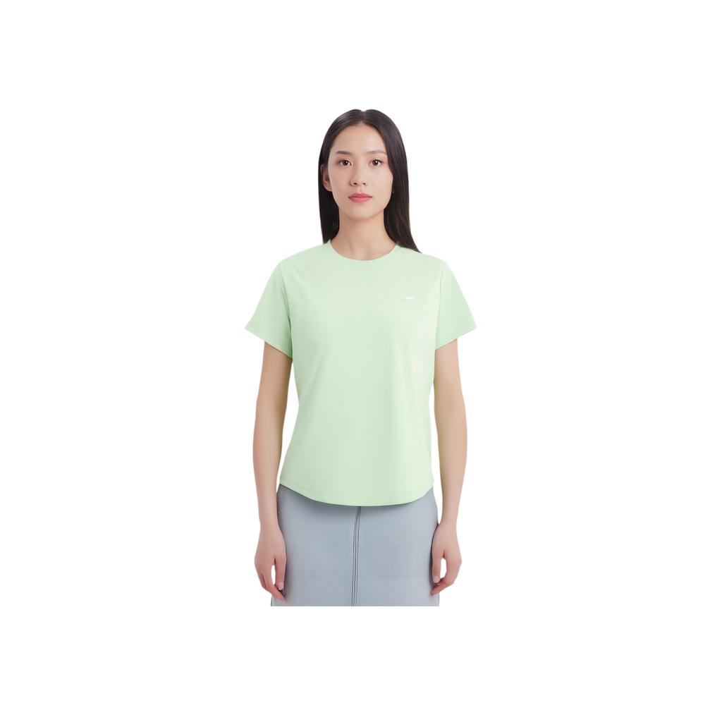 Li-Ning Comfortable Versatile Simple Solid Color Round Neck Short Sleeve T-Shirt Women Tops Sheep-Fat-Green ATSV044-4