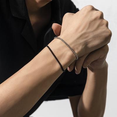 Bracelet Punk Tendance Simple Chaîne Carrée Perles Cool Tendance Homme Double Couche Empilé Peinture en Spray Bracelet Homme