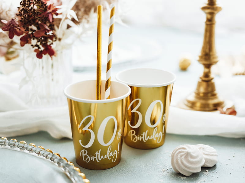 Kubeczki Papierowe 30Th Birthday  Złote 6Szt/220Ml
